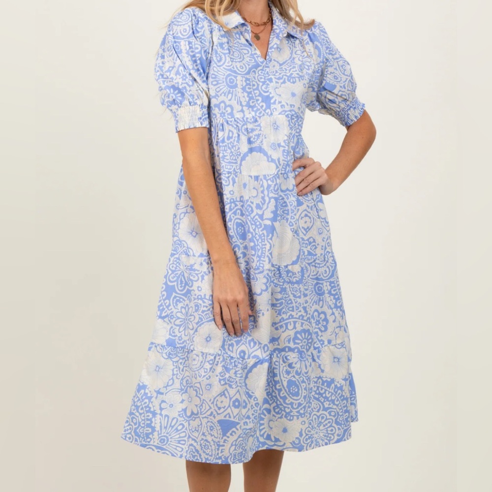 Women's Dress Orchid Blue Tiered Midi Dress L